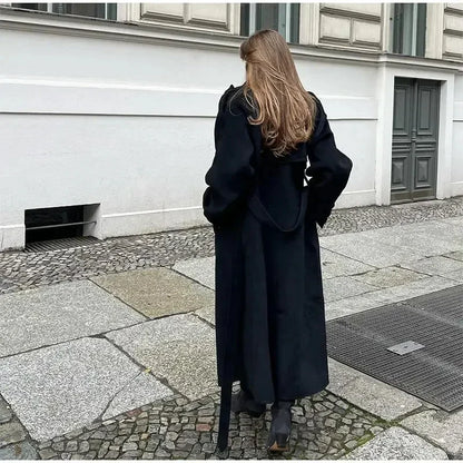 Camille – Długi Oversize’owy Damski Płaszcz z Wełny Dwurzędowy Zimowy Płaszcz o Przedłużonym Kroju